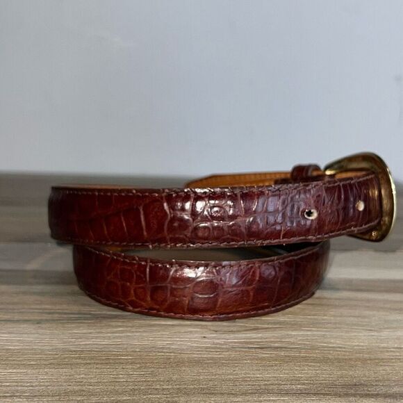 Omega Leather Belt Mens Medium Brown Gold Tone Buckle #4293 Made In America - Picture 4 of 7